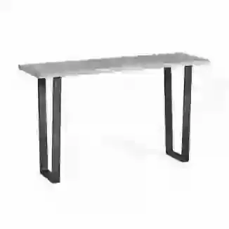 Industrial Style Grey Oak Veneer & Dark Metal Legged Console Table with 2 Drawer & Shelf